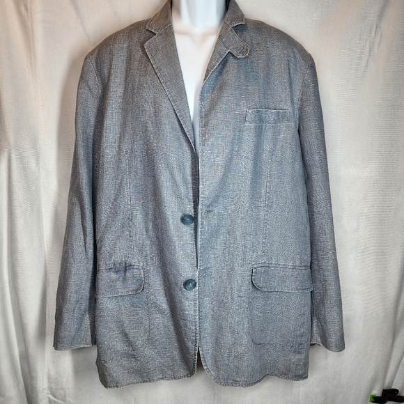 INC 100% Linen Blue Blazer Jacket Mens Size Large - Picture 9 of 12